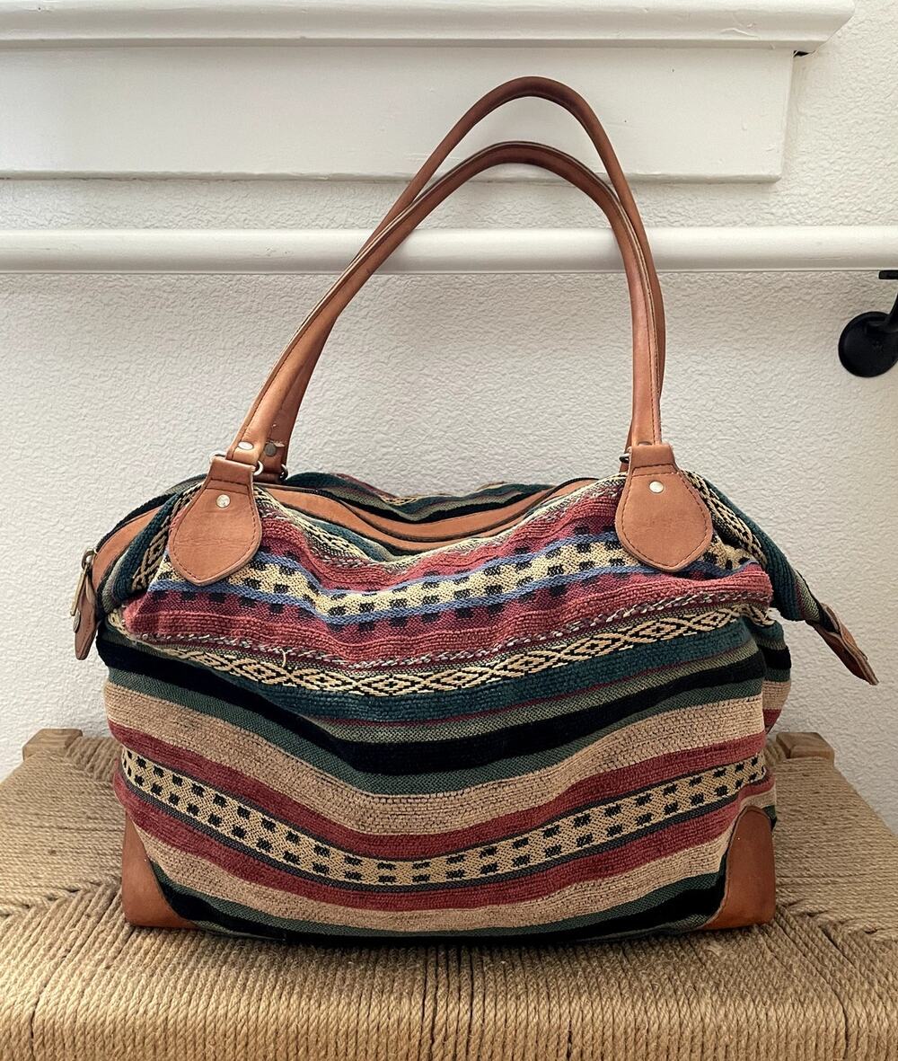Vintage L.L. Bean Tapestry Weekender Duffel with leather handles